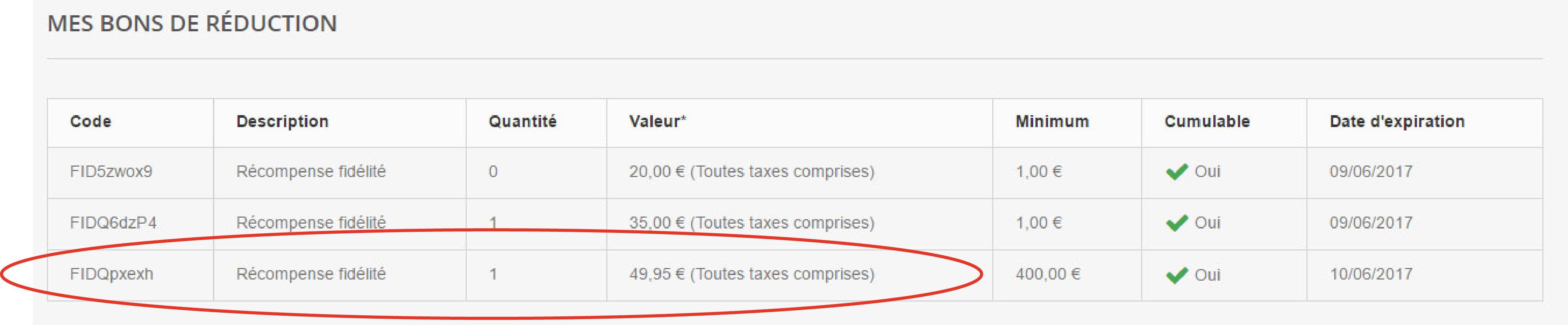 Récompense dans "mon compte"